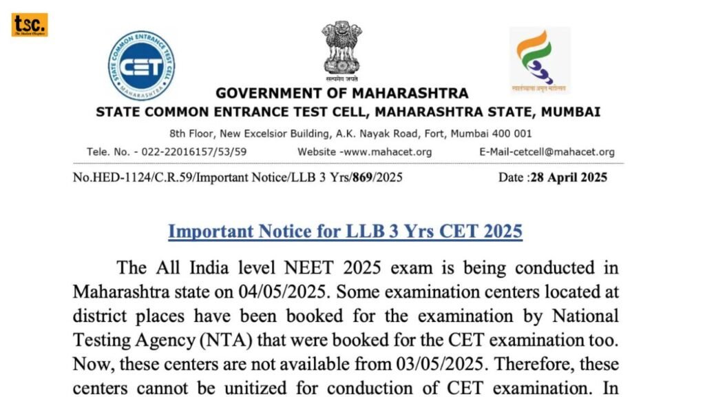 MAH LLB CET 3 Year 2025 Exam Dates Revised